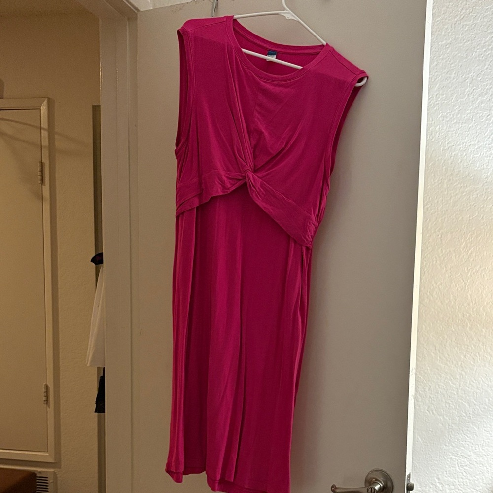 Old Navy Fuchsia Twist-Front Midi MATERNITY AND NURSING Dress
